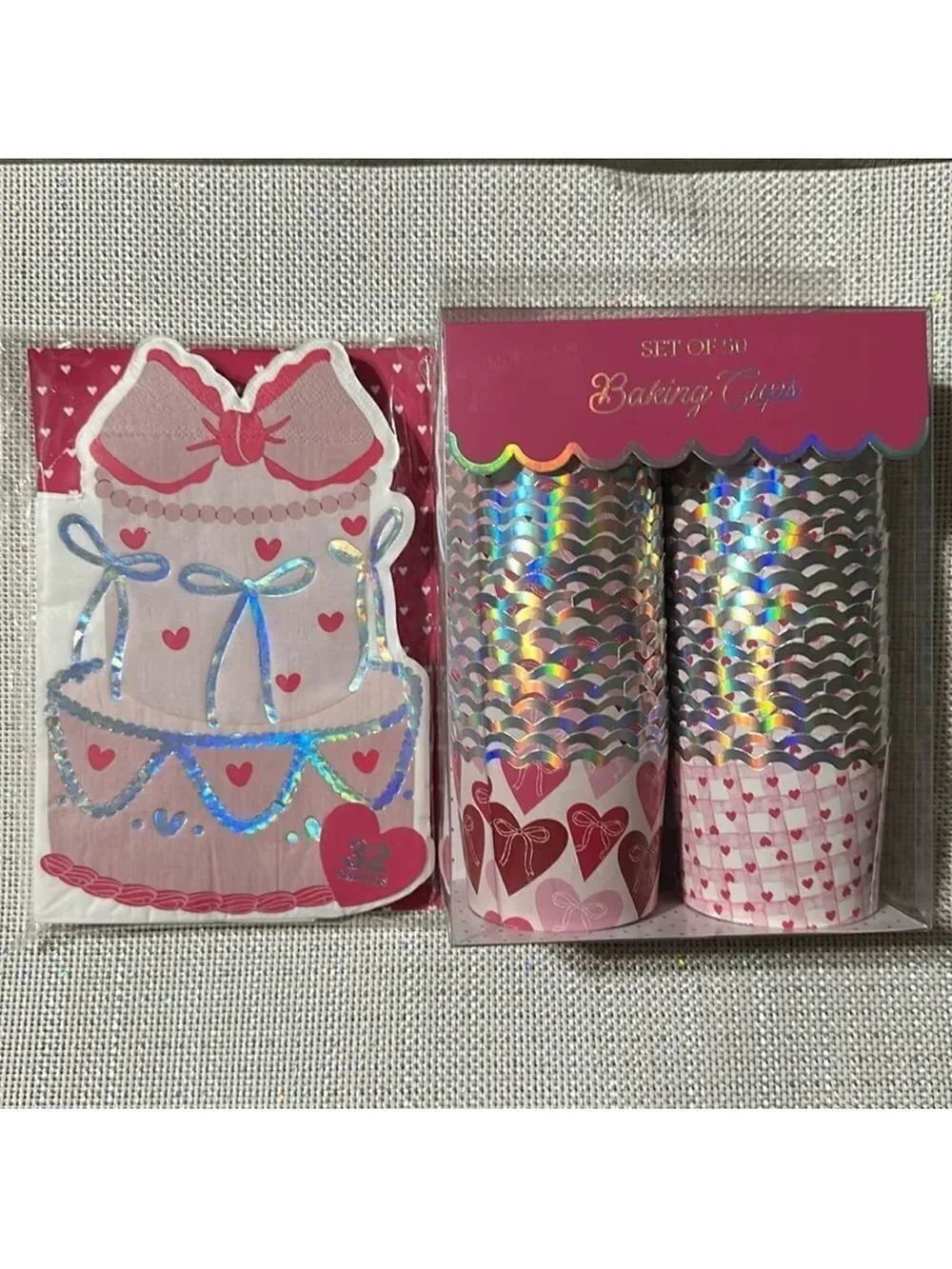 Valentine’s Sweetheart Romantic Pink White Hearts Cupcake Baking Cups Napkins